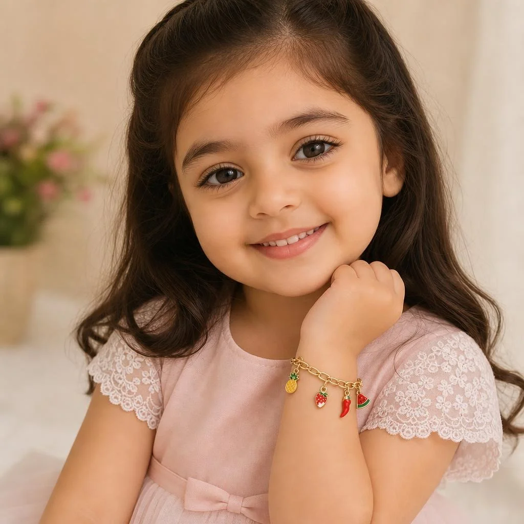 Second image of Kids Gold-Plated Fruit Charm Bracelet