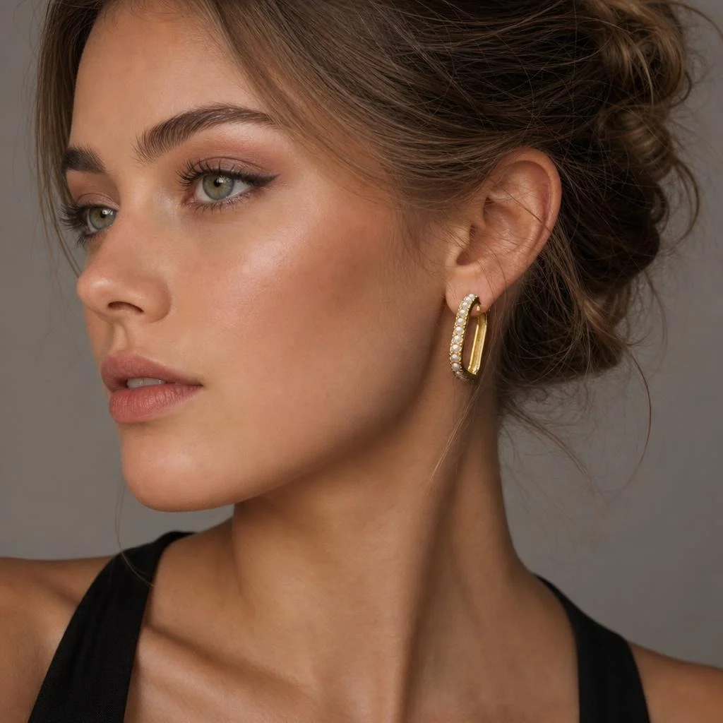 Second image of Gold-Plated Crystal Hoop Earrings