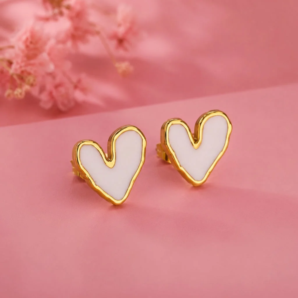 Gold Plated White Heart Stud