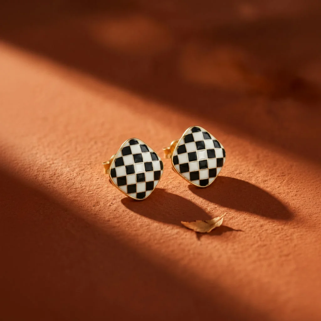 Black & White Checkered Stud Earrings