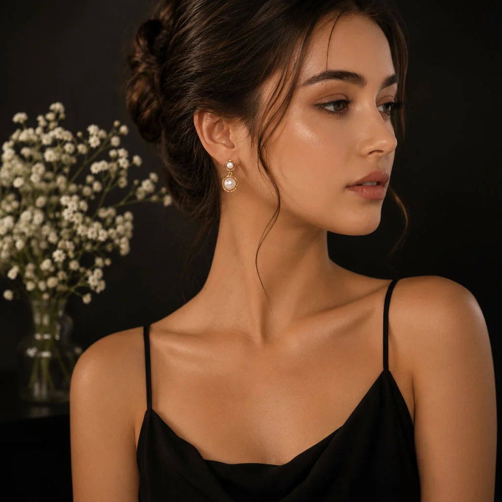 Second image of Gold-Plated Pearl Drop Earrings
