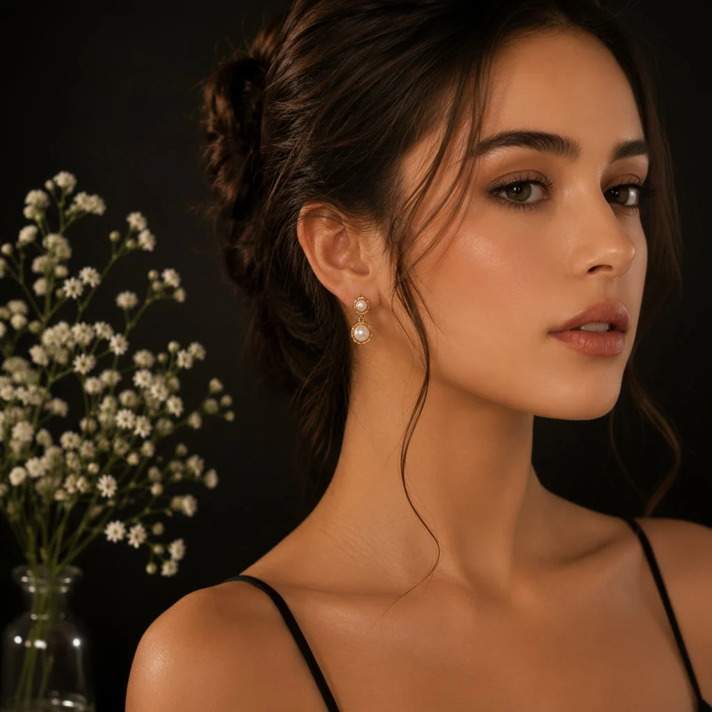 Elegant gold-plated pearl drop earrings with white pearls for women by K&P Jewellery.