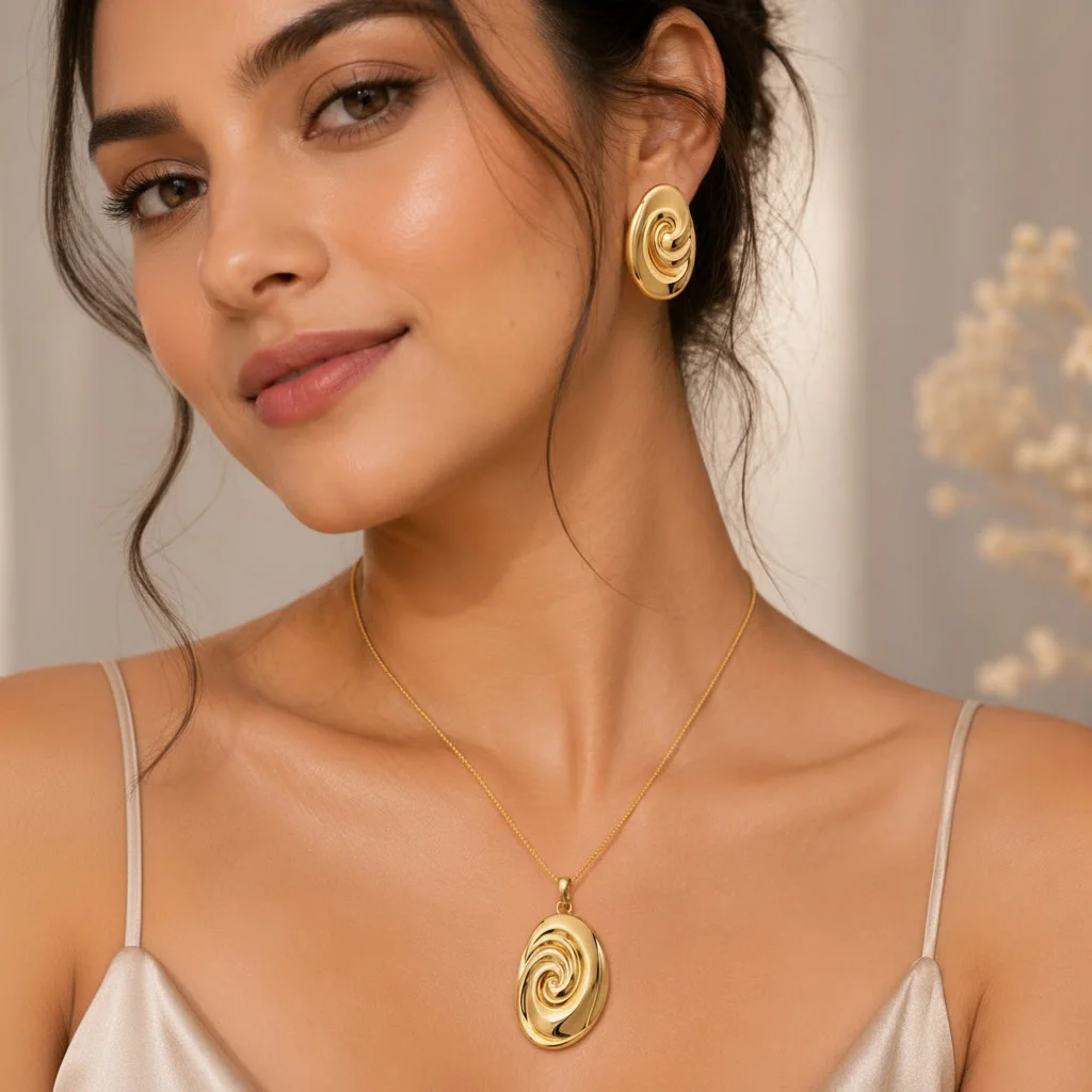 Gold-Plated Spiral Pendant Necklace