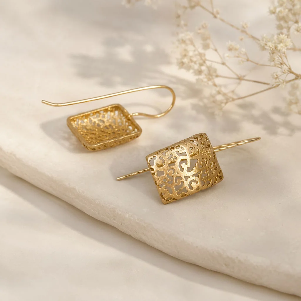 Second image of Gold-Tone Filigree Square Drop Earrings