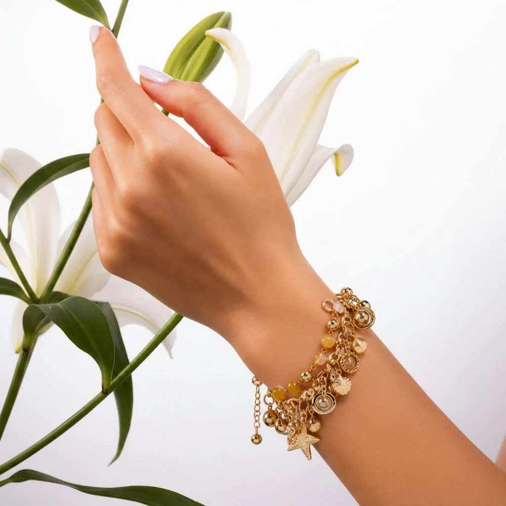 Gold-Tone Charm & Beaded Bracelet