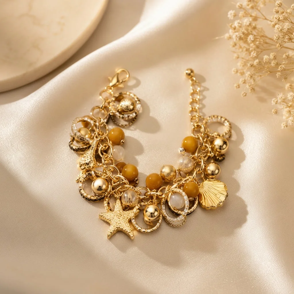Second image of Gold-Tone Charm & Beaded Bracelet