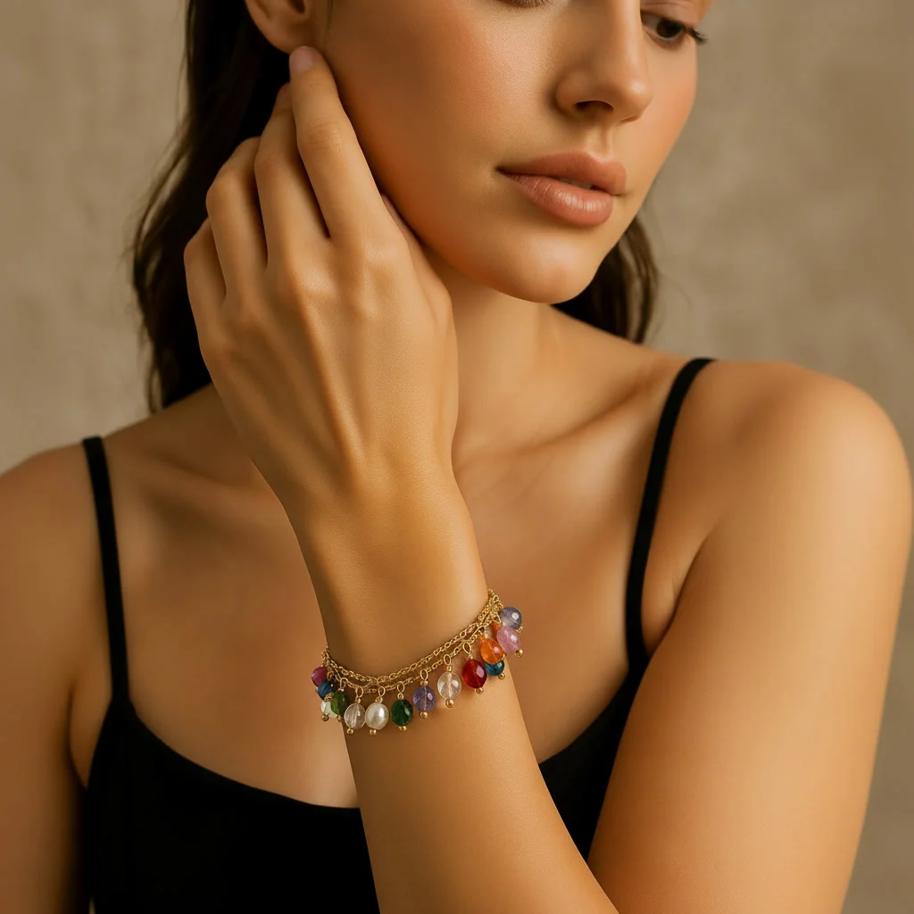 Multicolor Beaded Layered Chain Bracelet
