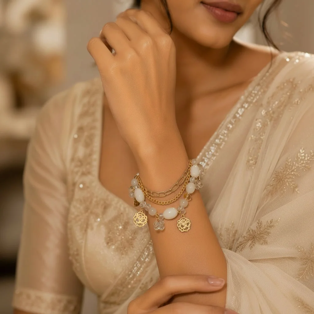 Second image of Gold-Tone Layered Beaded Charm Bracelet